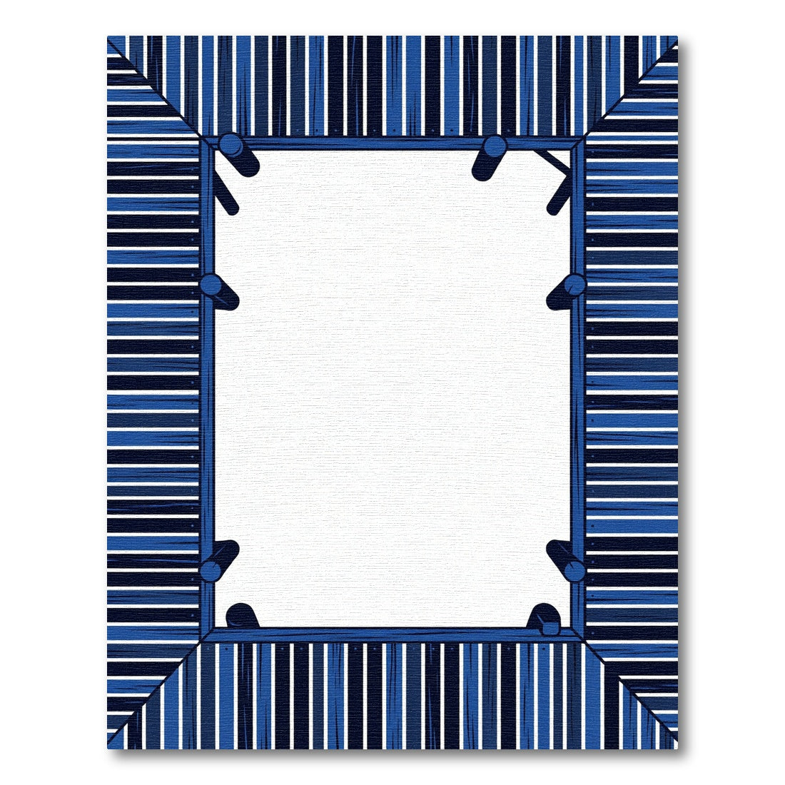 Navy Blue Linear Wood Plank Frame Rug