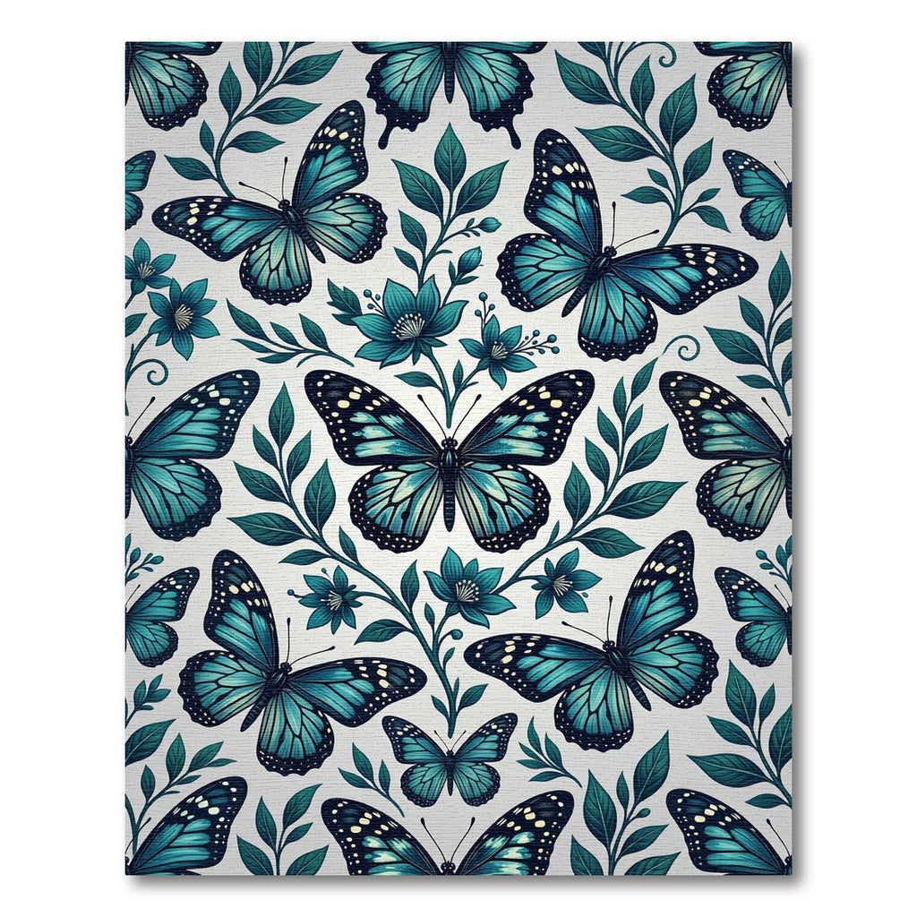 Elegant Teal Butterfly Botanical Garden Rug