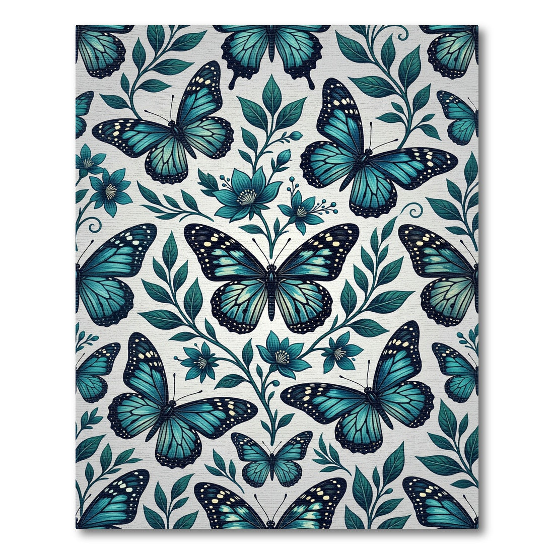 Elegant Teal Butterfly Botanical Garden Rug