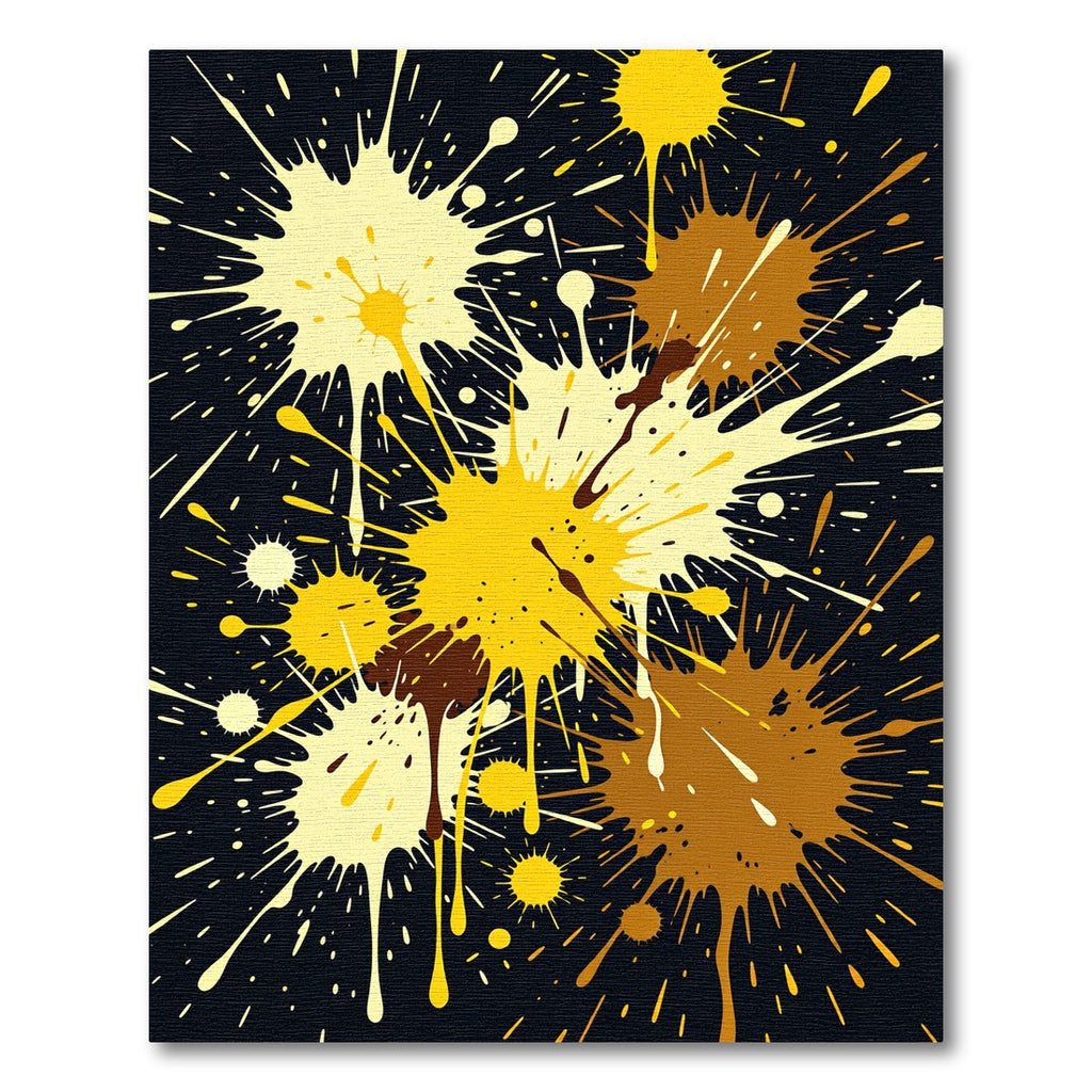 Abstract Golden Yellow and Brown Ink Splatter Rug