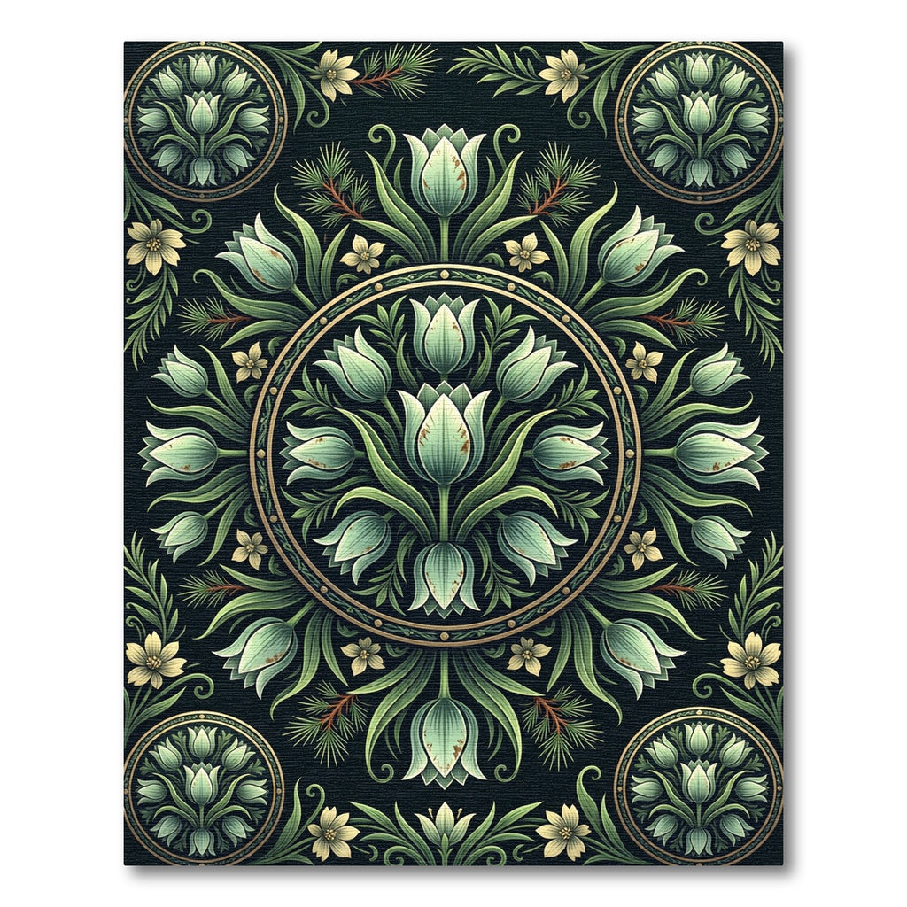 Green Floral Medallion Harmony Rug