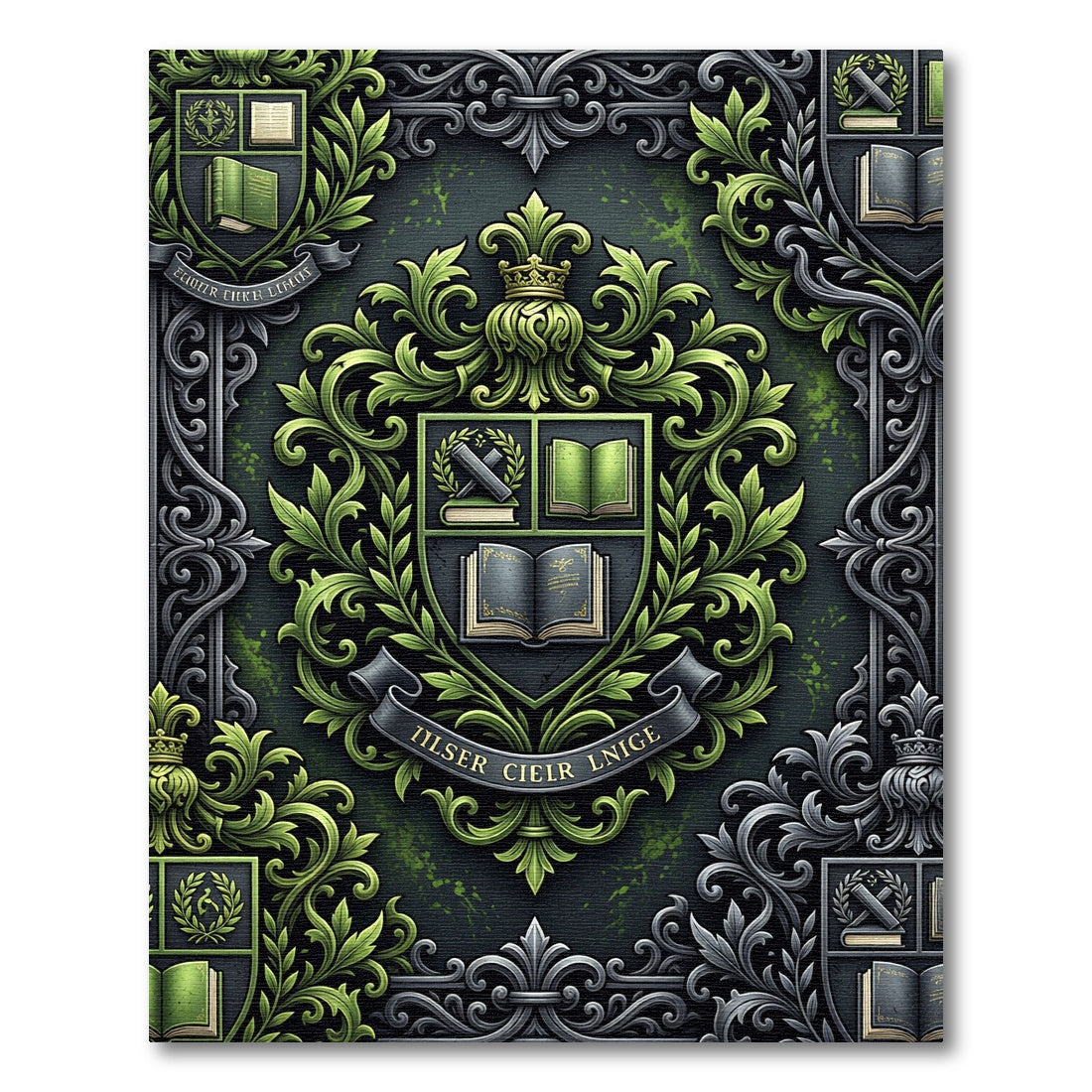 Emerald Academic Heraldic Scholastic Emblem Rug