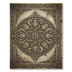 Ornate Golden Circular Floral Medallion Rug