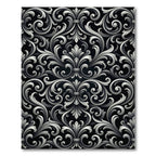 Elegant Silver Monochrome Ornate Damask Rug
