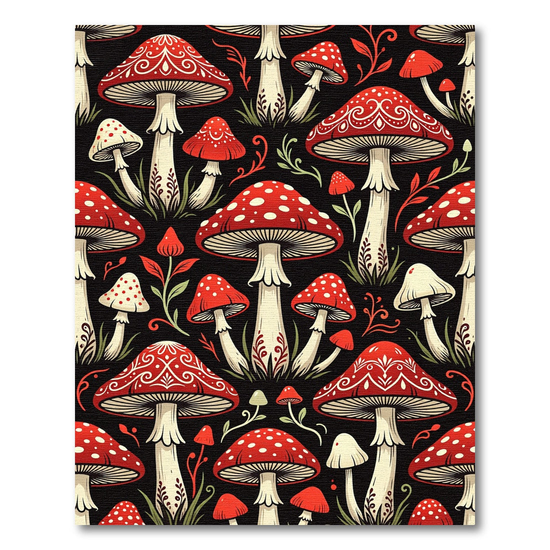 Whimsical Red Mushroom Forest Botanical Rug