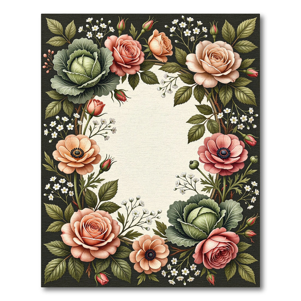 Vintage Peach Rose Cabbage Garden Rug