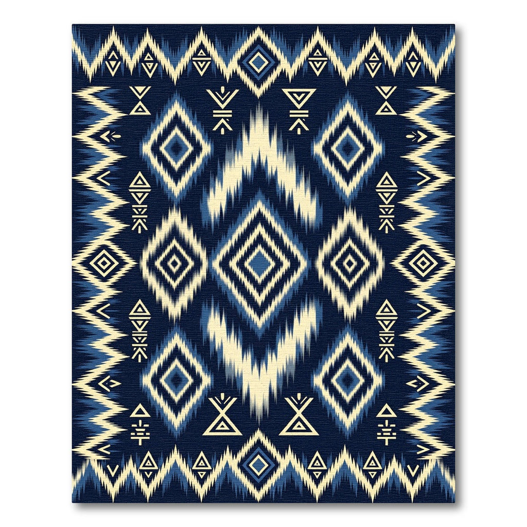 Indigo Blue Geometric Ikat Diamond Rug