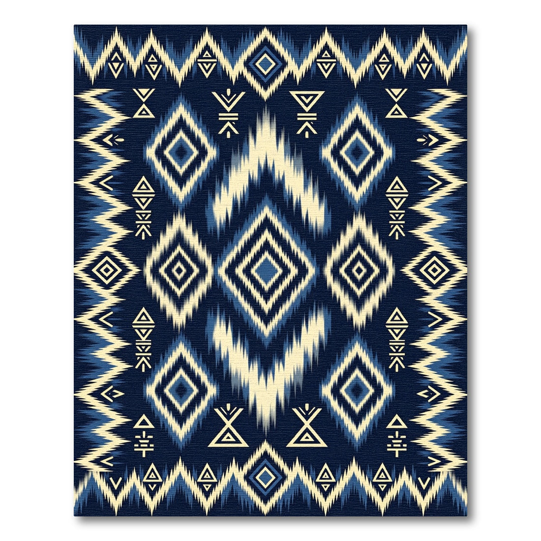 Indigo Blue Geometric Ikat Diamond Rug