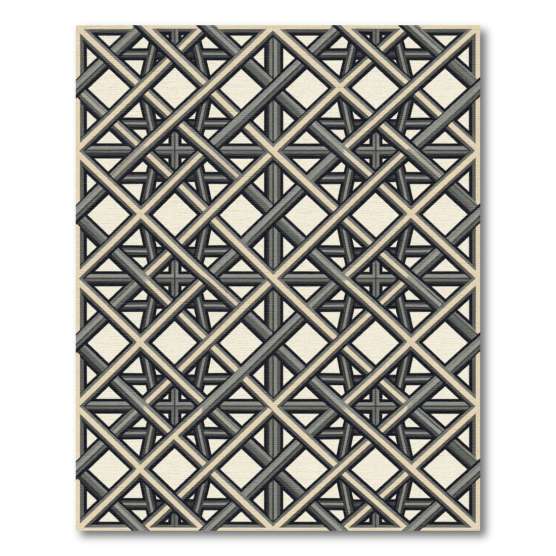 Modern Gray Intersecting Lattice Grid Rug