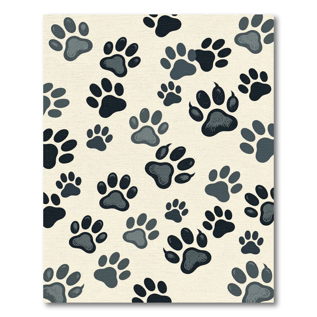 Playful Charcoal Paw Print Accent Rug