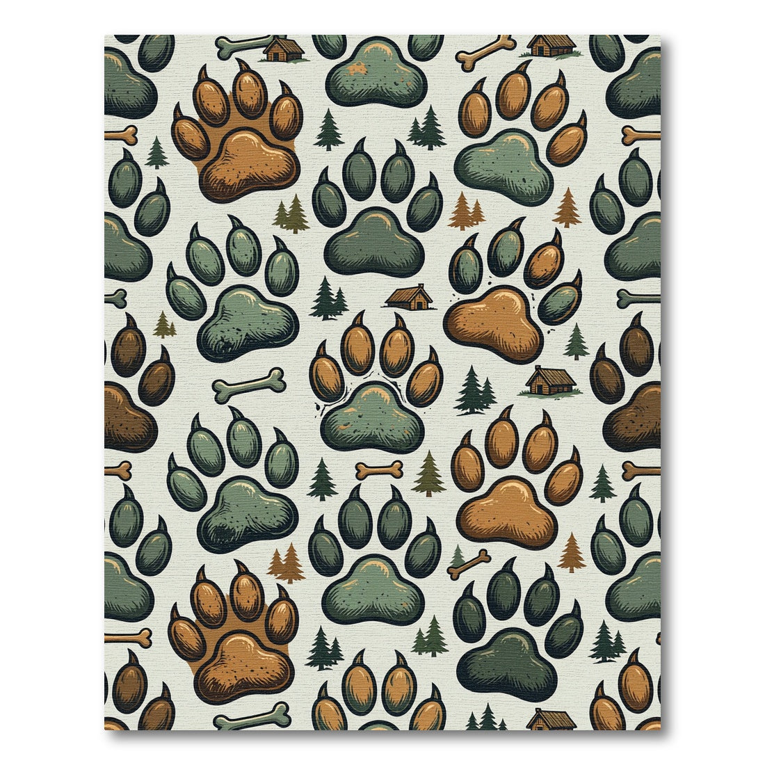 Woodland Bear Paw Cabin Forest Scene Rug
