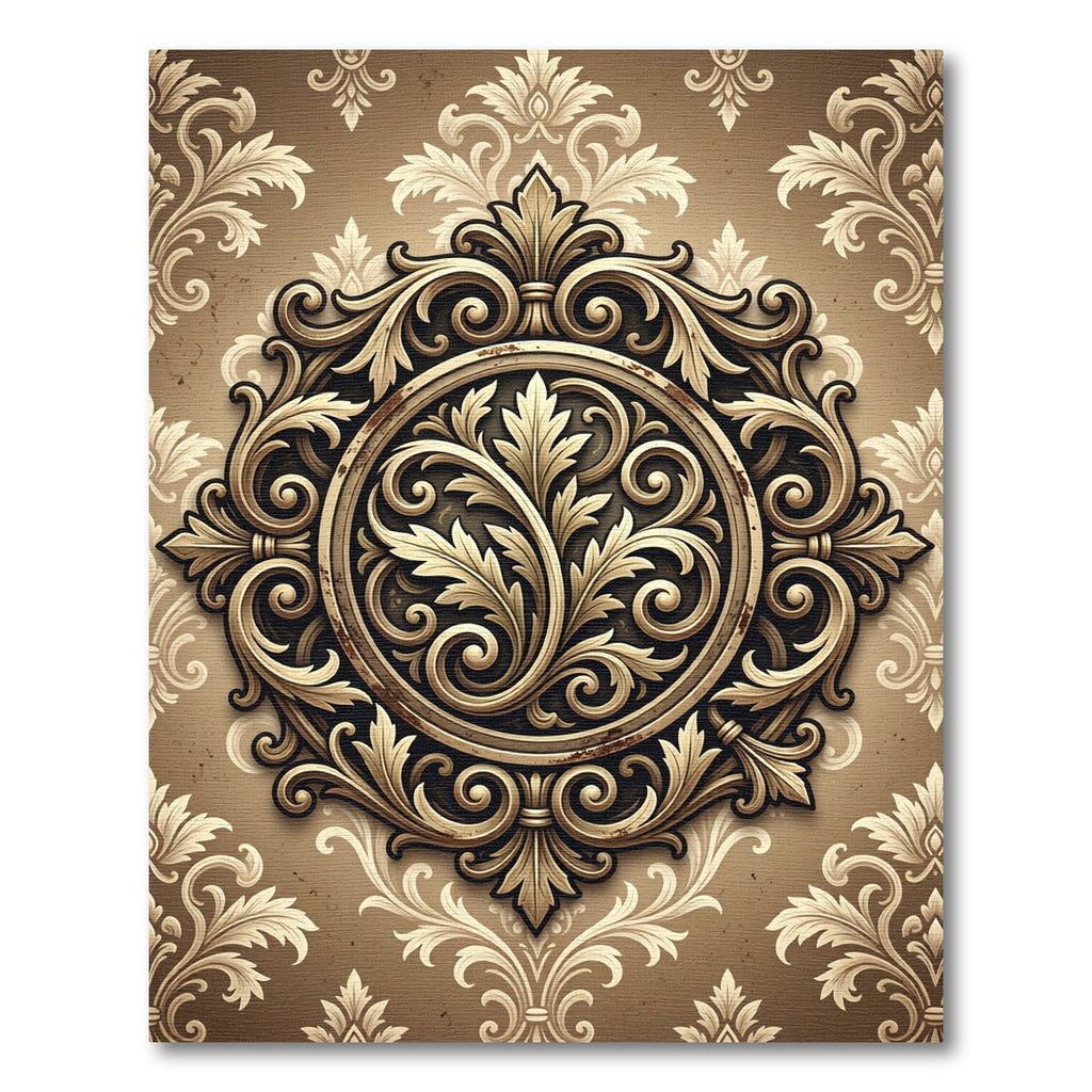 Ornate Gold Floral Medallion Background Rug