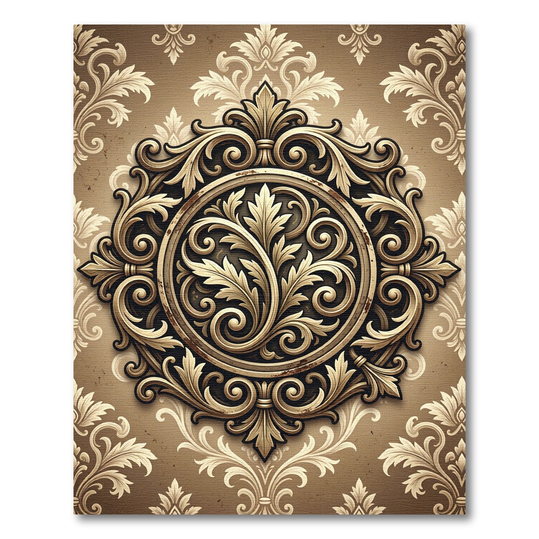 Ornate Gold Floral Medallion Background Rug