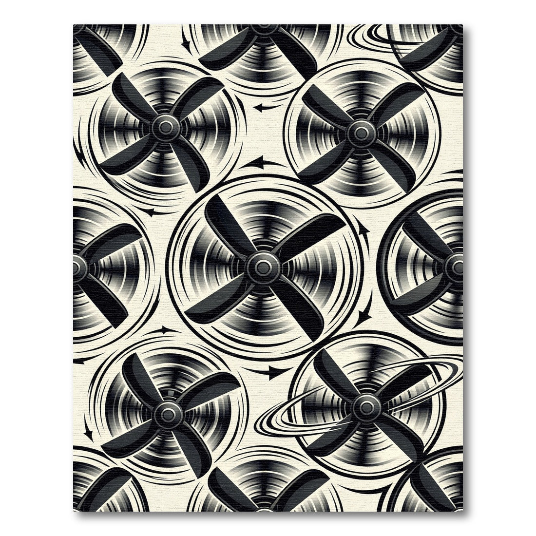 Monochrome Rotating Propeller Vortex Graphic Rug