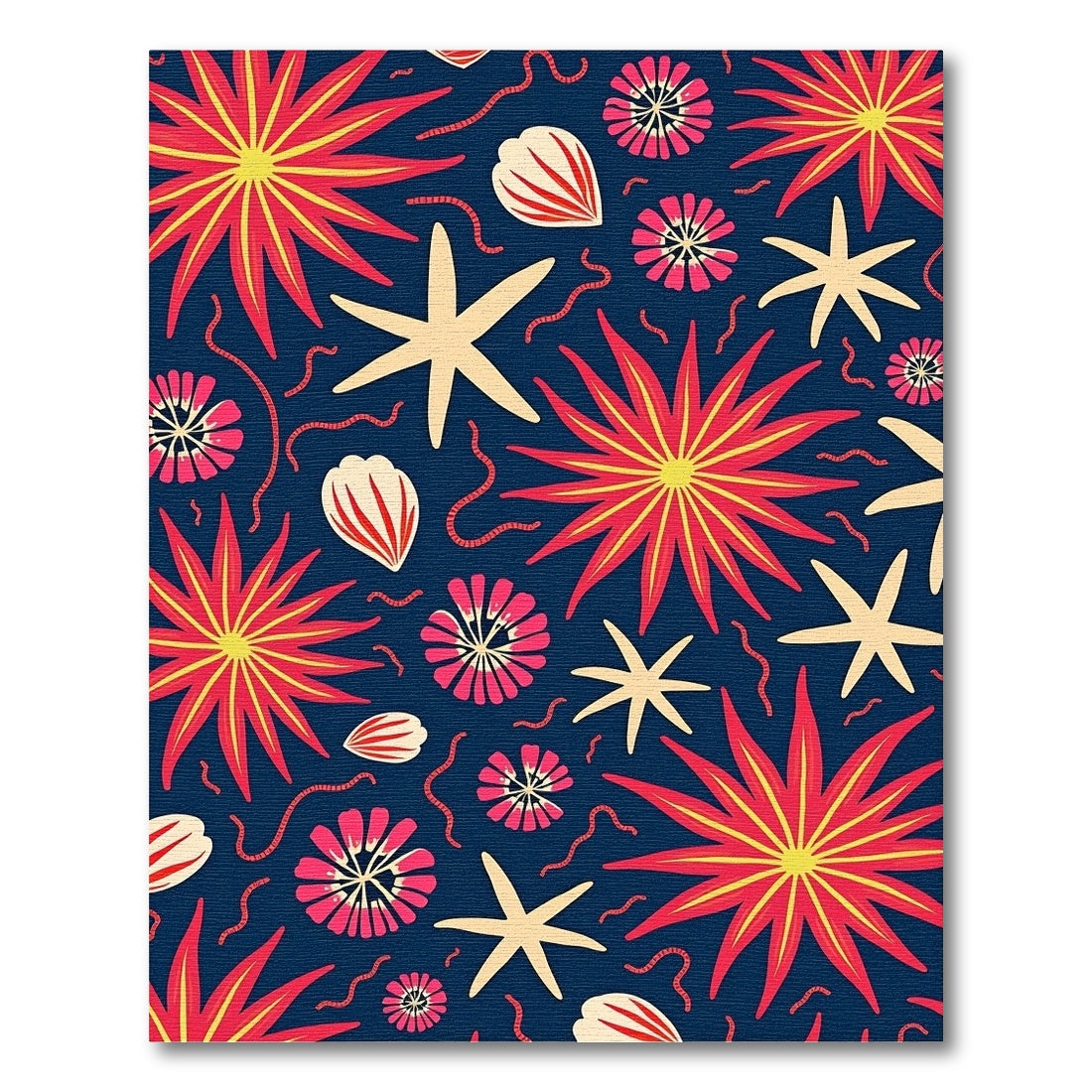 Crimson Starfish Shell Coral Background Rug