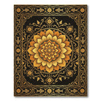 Golden Lotus Mandala with Fish Accents Rug
