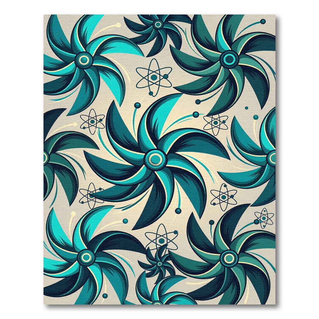 Teal Emerald Atomic Pinwheel Rug