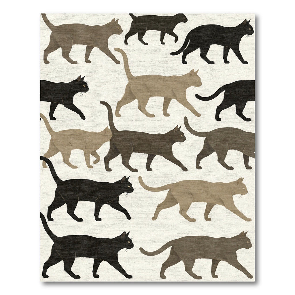 Minimalist Cats Walking Neutral Art Rug