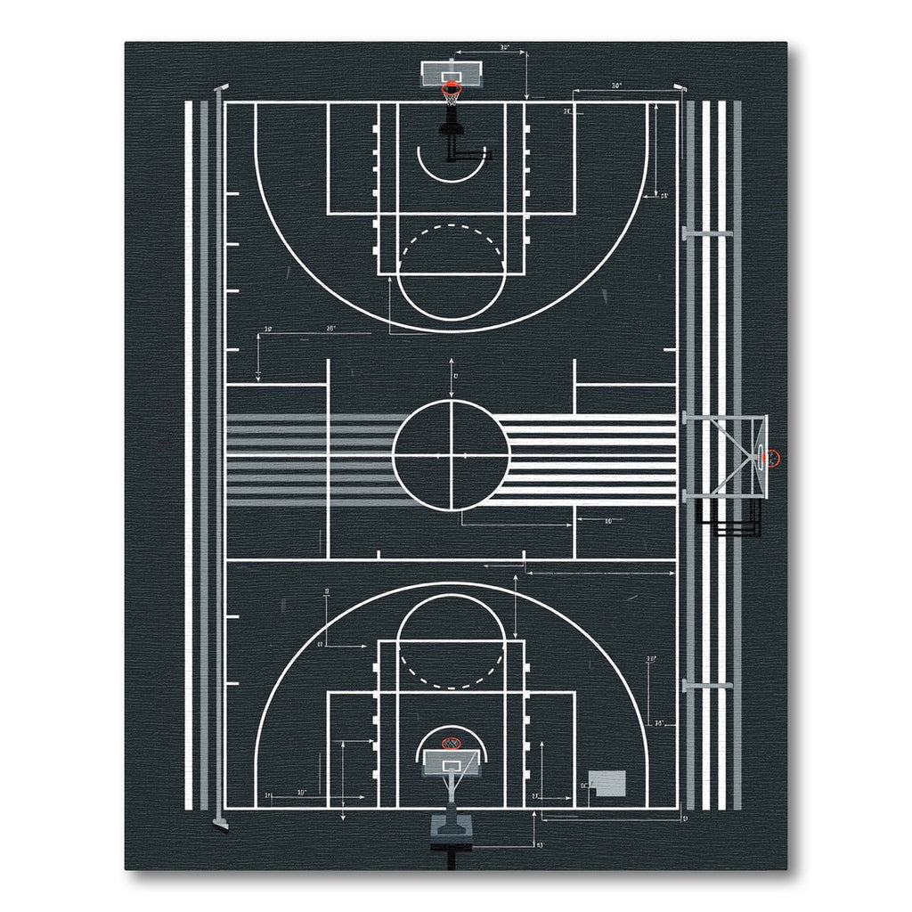 Minimalist Monochrome Basketball Court Graphic Rug