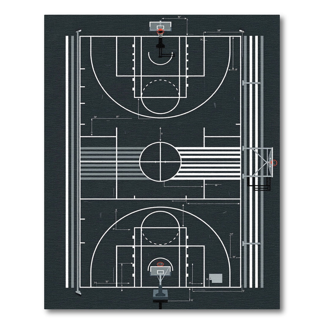 Minimalist Monochrome Basketball Court Graphic Rug