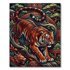 Crimson Tiger Mythical Dragon Forest Rug