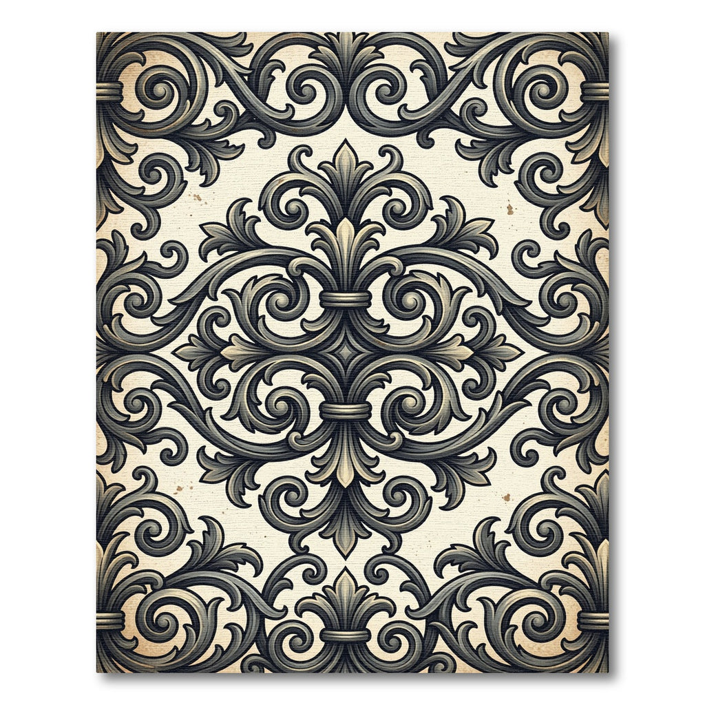 Elegant Charcoal Scrollwork Damask Rug