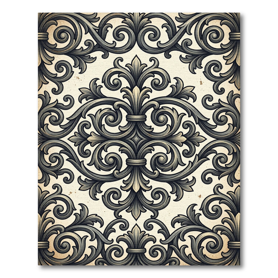 Elegant Charcoal Scrollwork Damask Rug