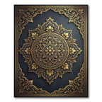 Elegant Navy and Gold Filigree Medallion Rug
