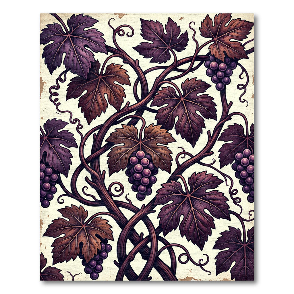 Elegant Purple Grapevine Botanical Illustration Rug