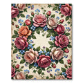 Vintage Floral Rose Wreath Medallion Rug