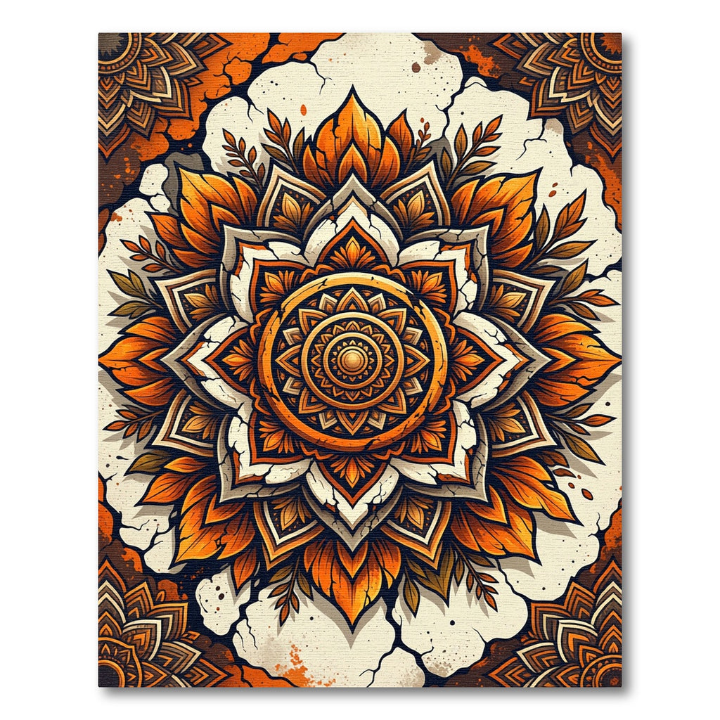 Golden Autumn Floral Mandala Rug