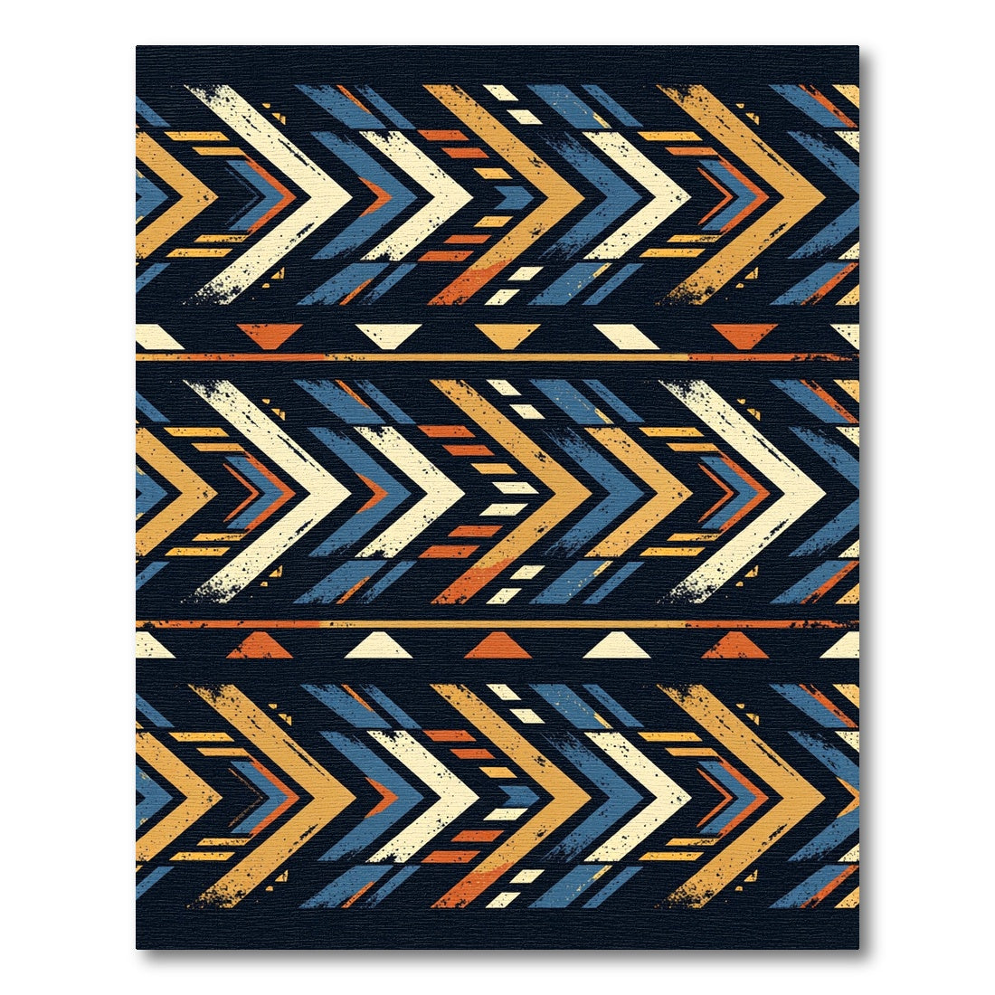 Tribal Chevron Navy Orange Yellow Accent Rug