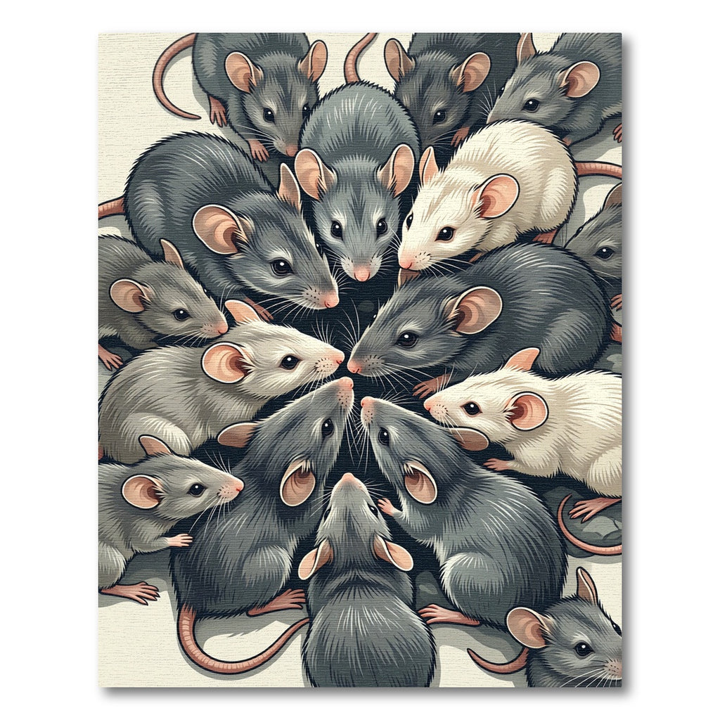 Circular Grey and White Rat Composition Rug