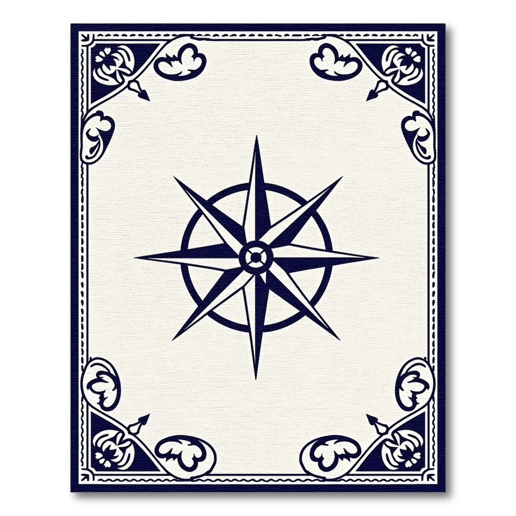 Naval Blue Compass Rose Border Rug