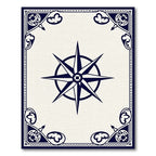 Naval Blue Compass Rose Border Rug