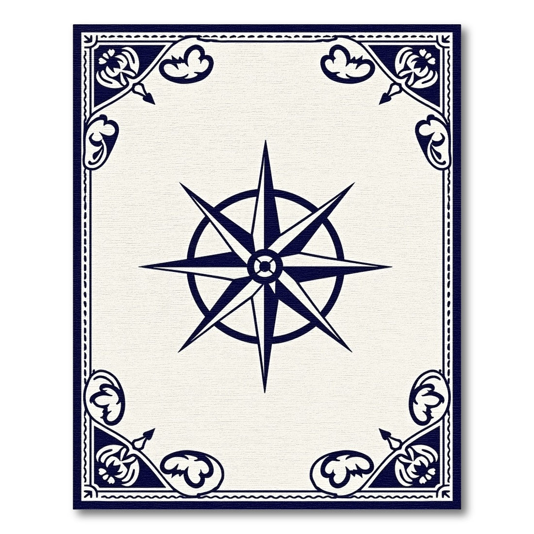 Naval Blue Compass Rose Border Rug