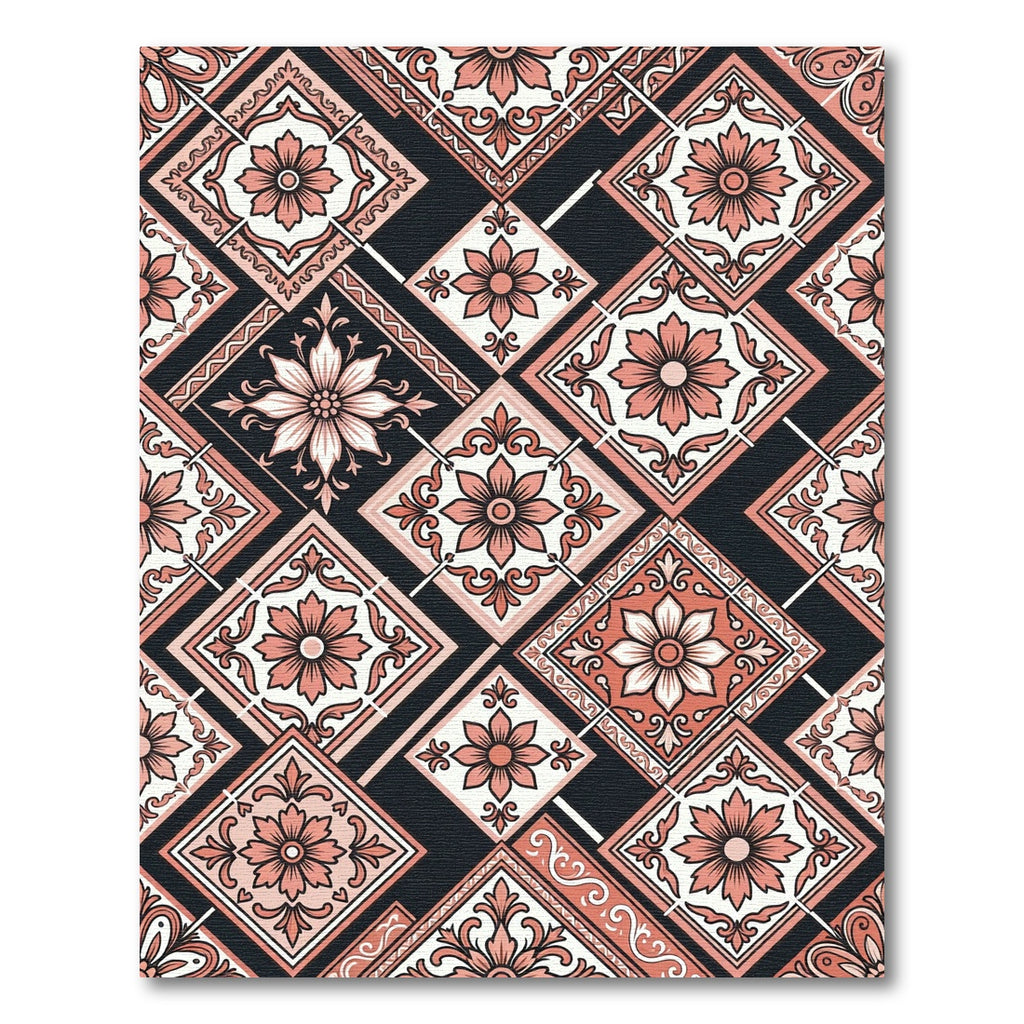 Coral Floral Medallion Diamond Pattern Rug