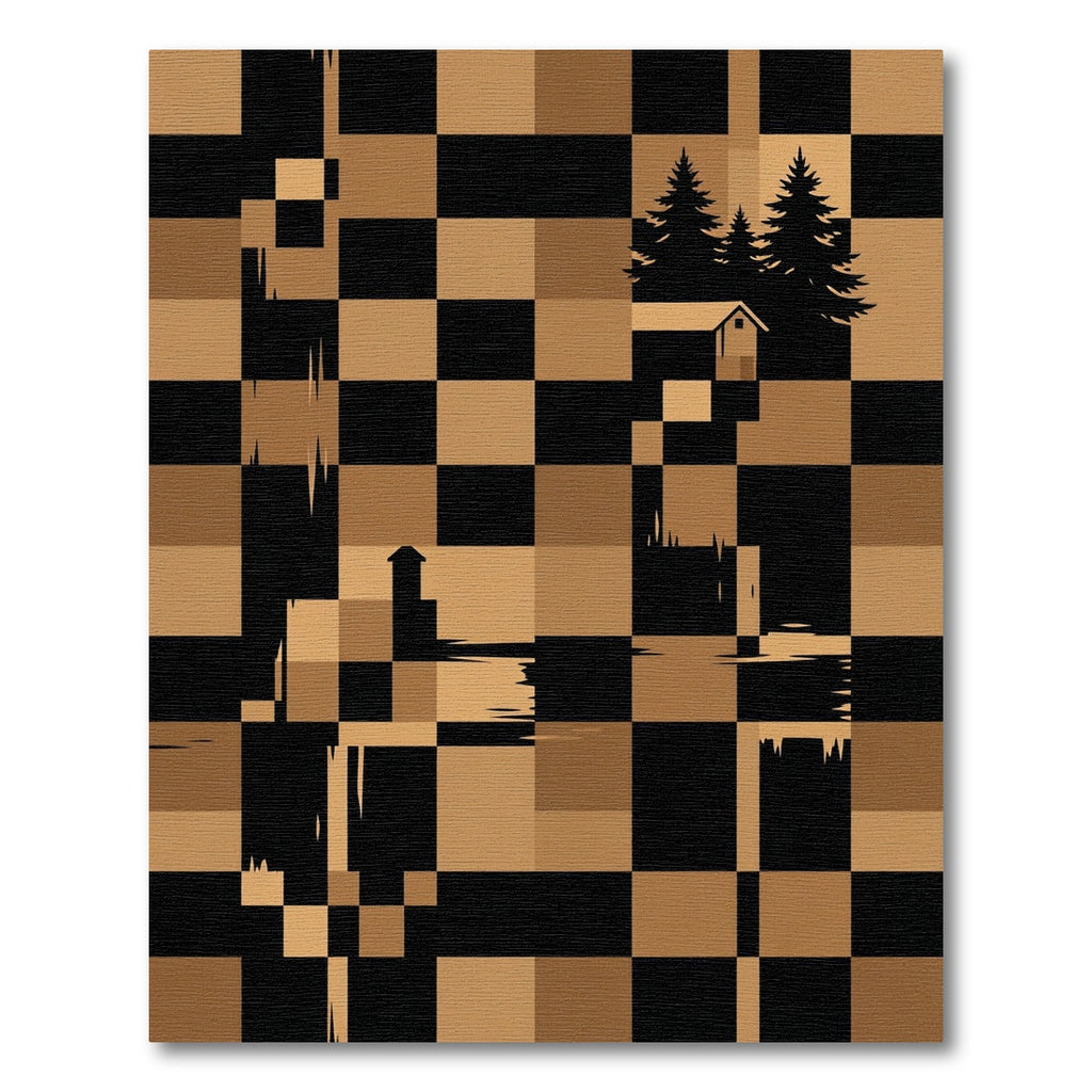 Geometric Forest Cabin Checkered Sepia Rug