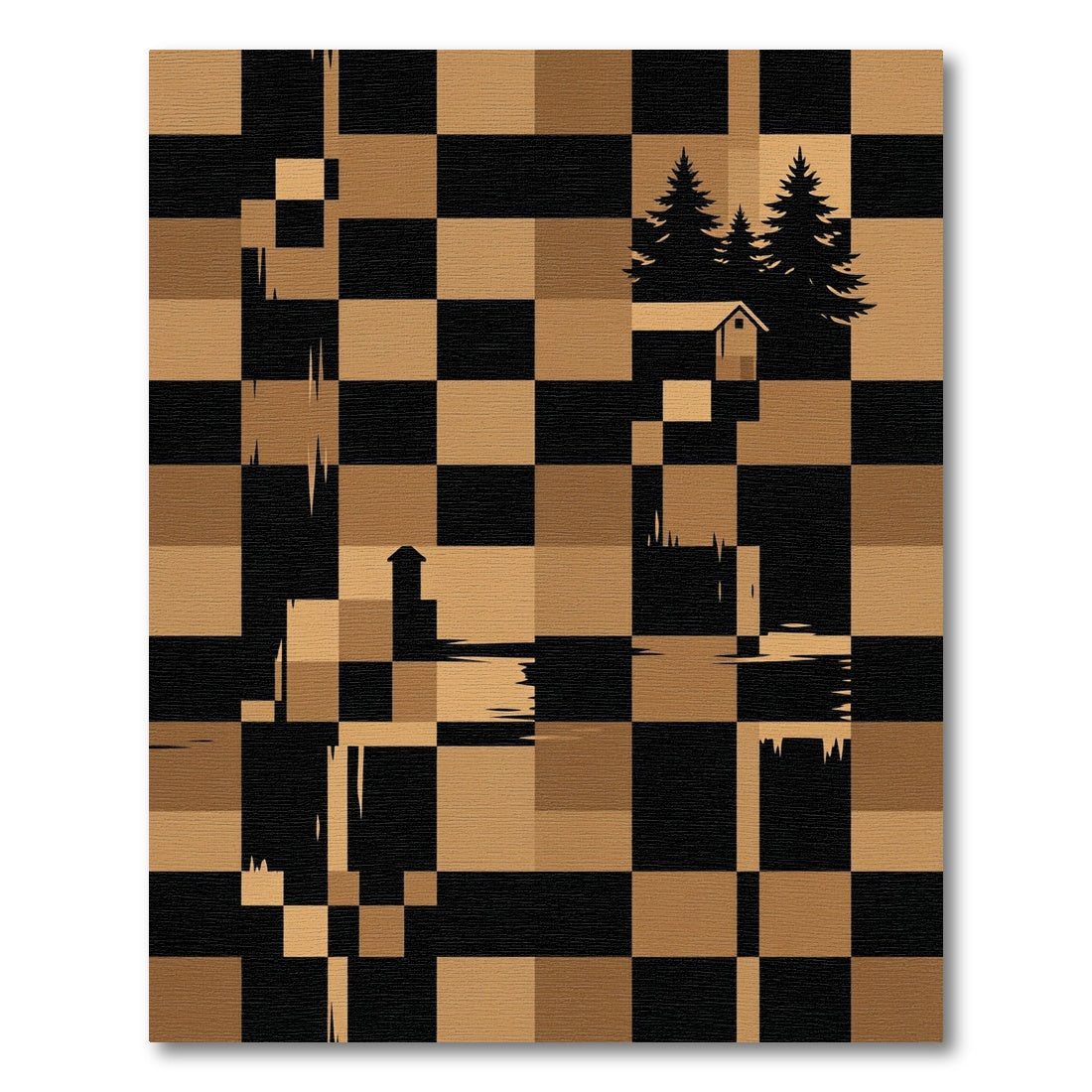 Geometric Forest Cabin Checkered Sepia Rug