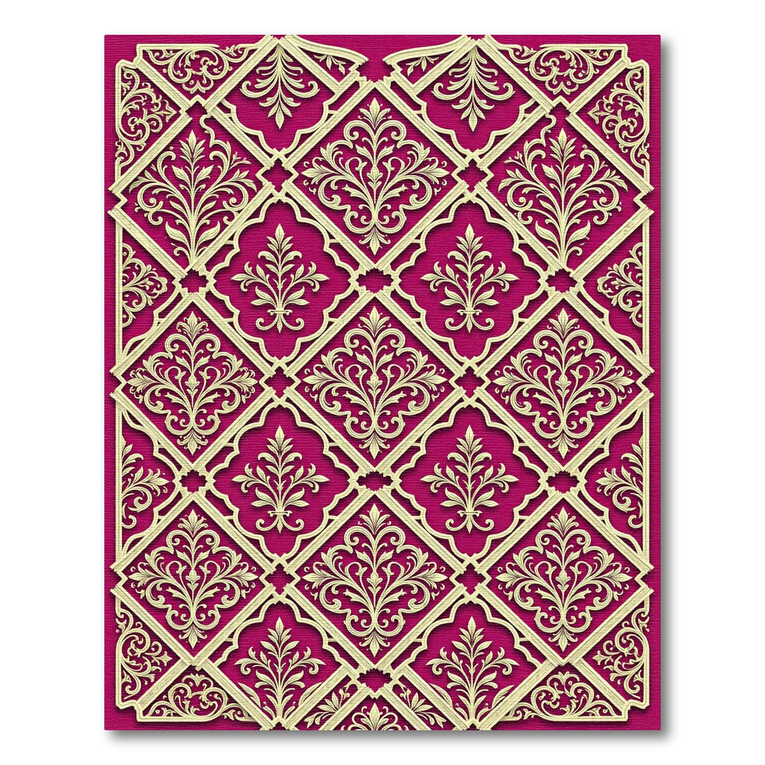 Elegant Crimson Gold Lattice Damask Rug