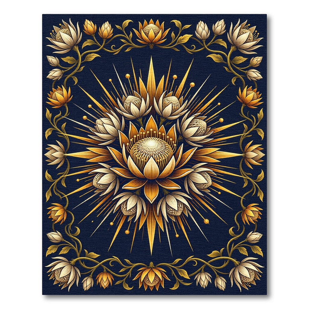 Golden Botanical Radiance Floral Medallion Rug