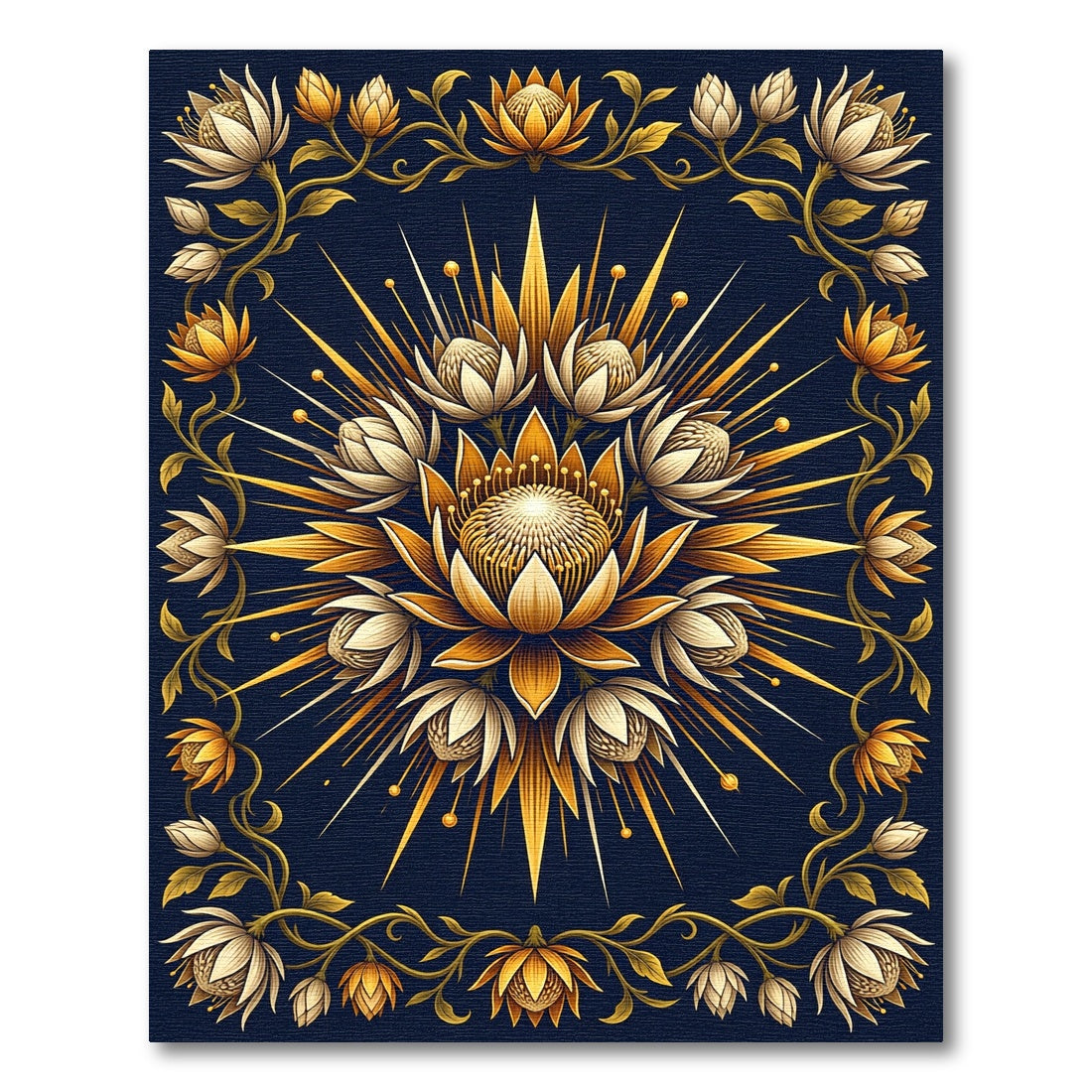 Golden Botanical Radiance Floral Medallion Rug