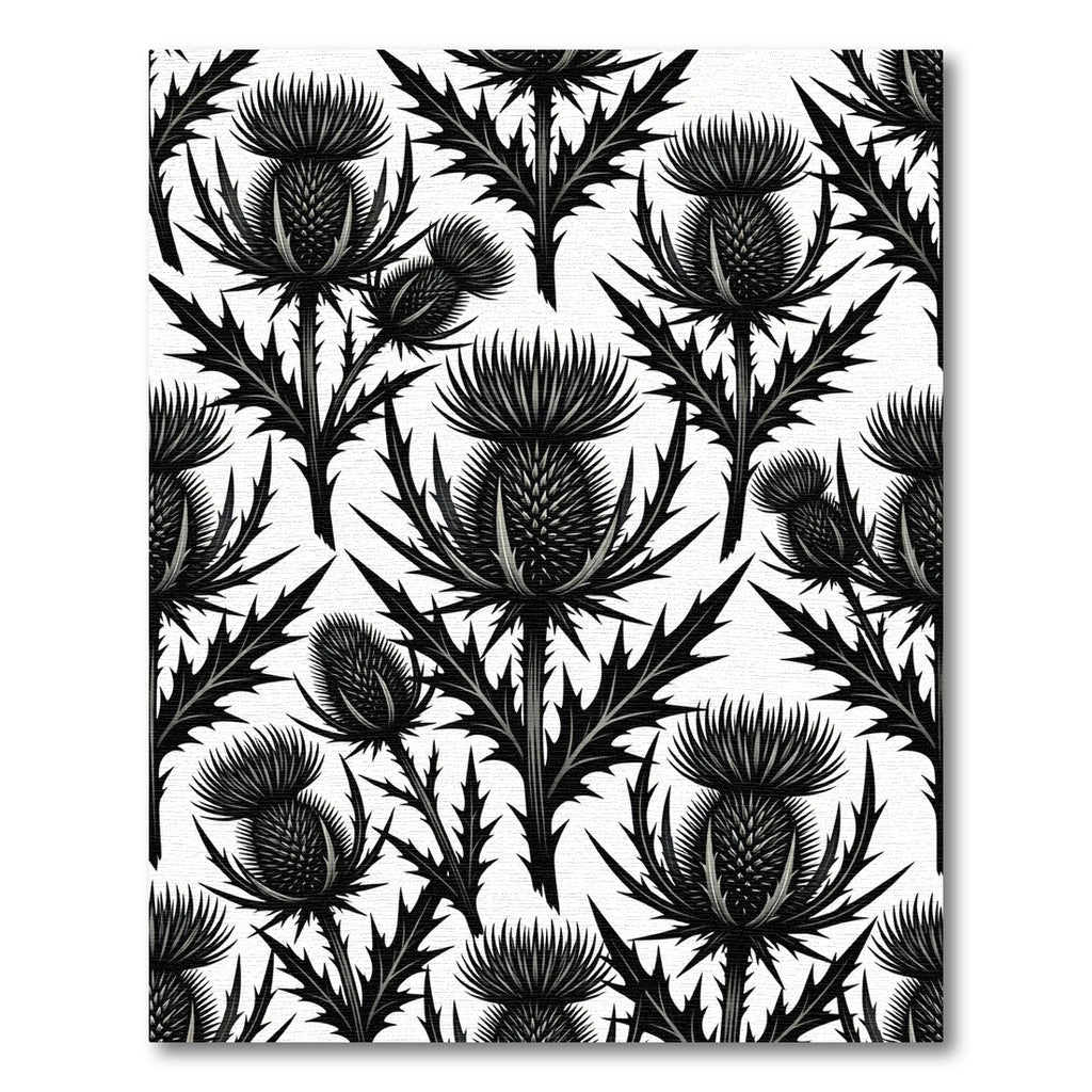 Monochrome Botanical Thistle Black White Rug