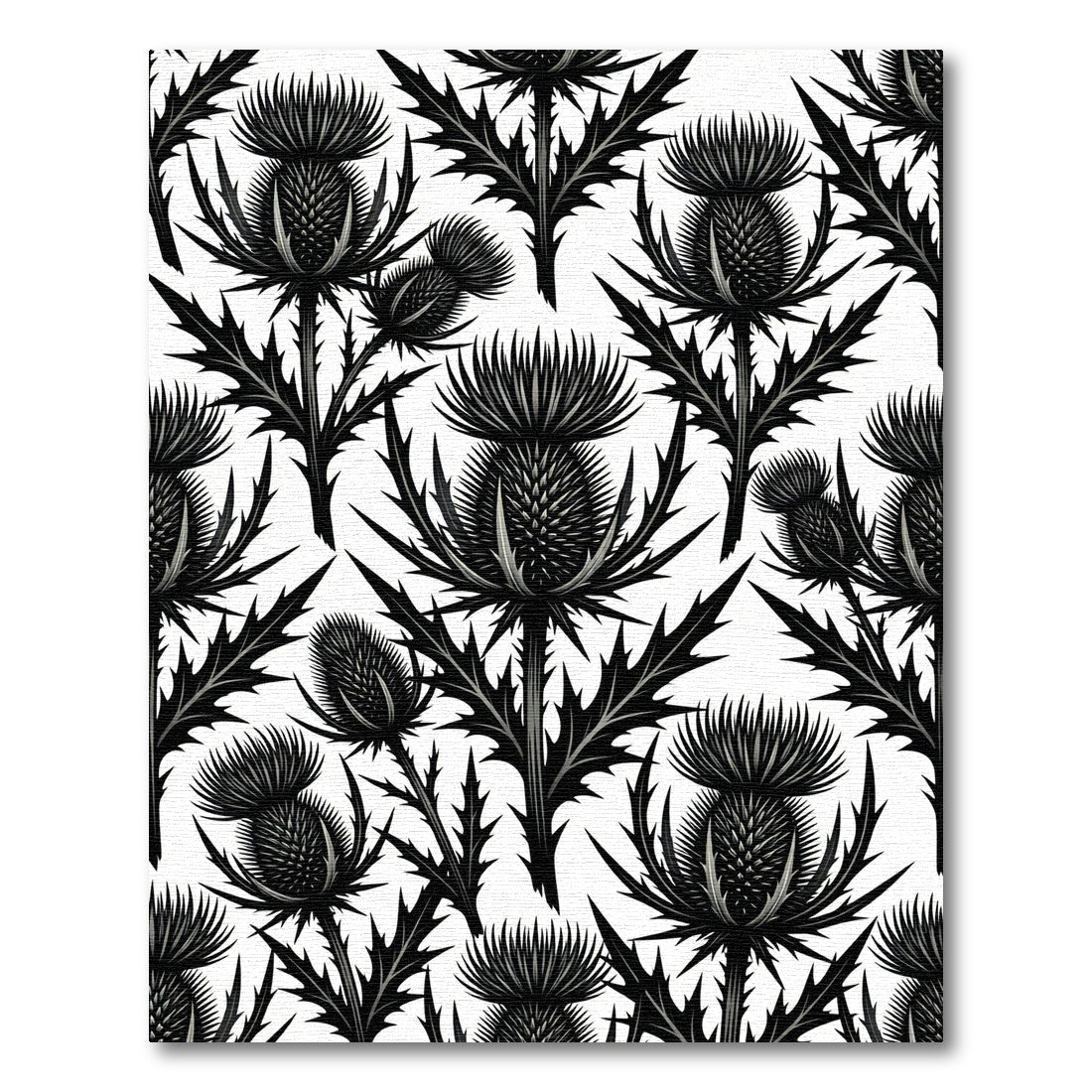 Monochrome Botanical Thistle Black White Rug