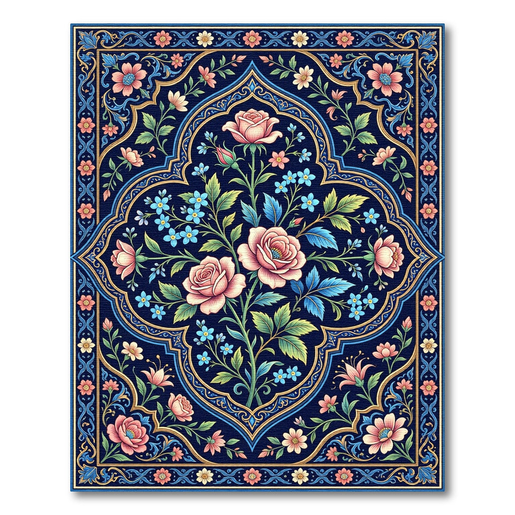 Midnight Floral Rose Bloom Medallion Rug