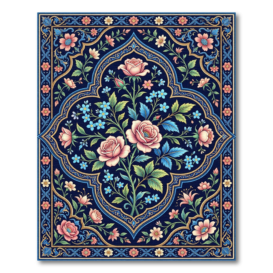 Midnight Floral Rose Bloom Medallion Rug