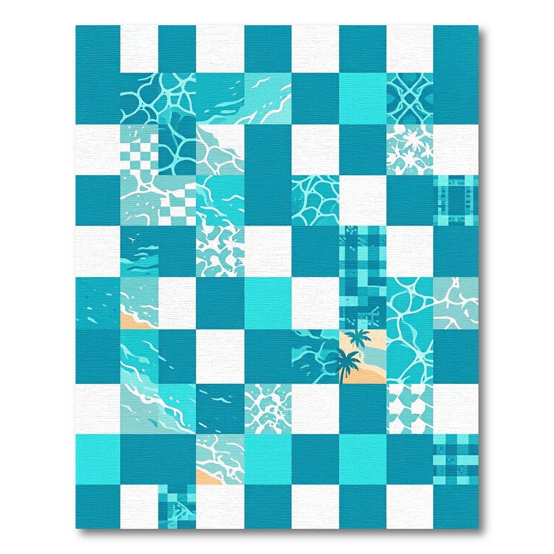 Coastal Turquoise Geometric Water Tile Rug
