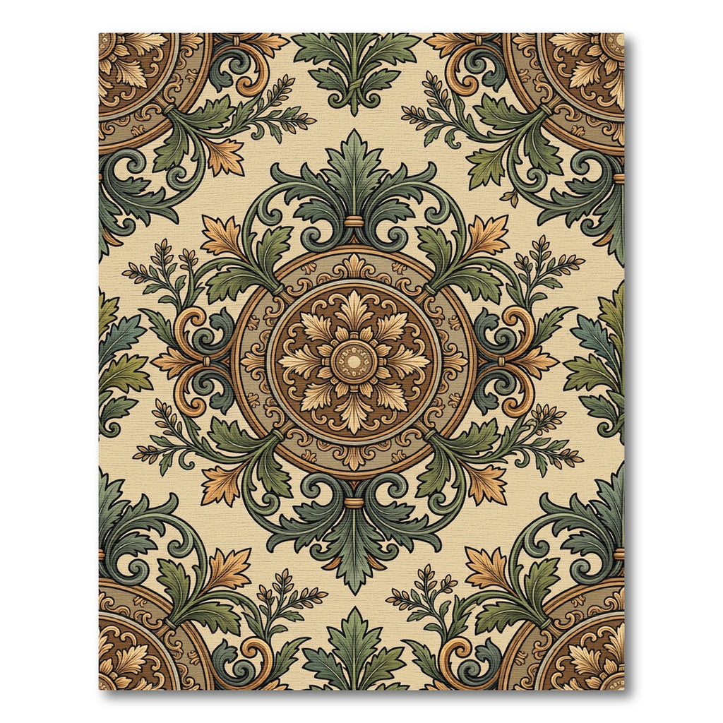 Vintage Earthy Green Floral Medallion Rug