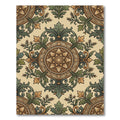 Vintage Earthy Green Floral Medallion Rug