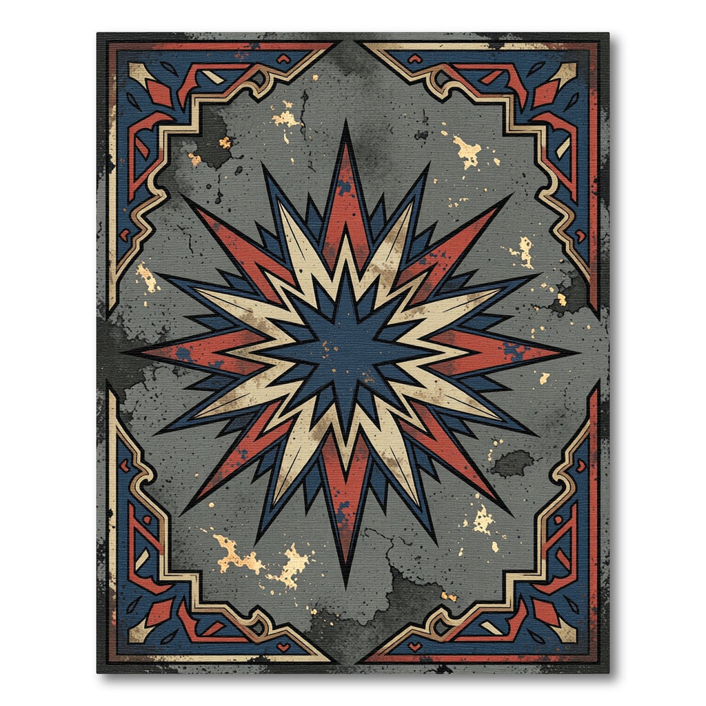 Distressed Midnight Star Geometric Emblem Rug